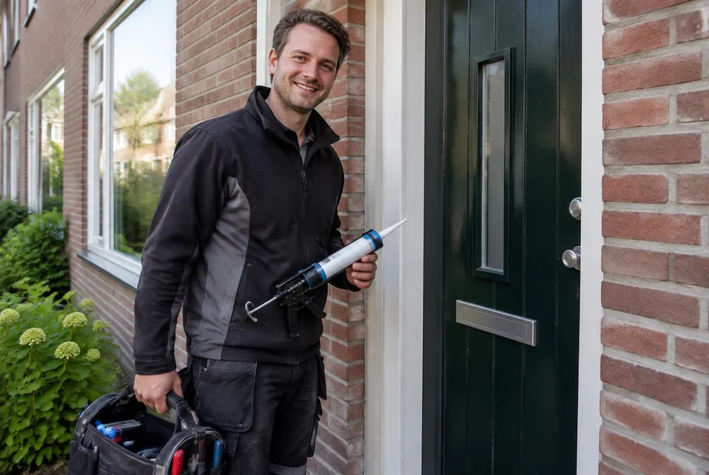 Vakman van Kitbedrijf Benschop bij de voordeur van een woning